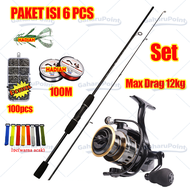 COD pancing 1 set lengkap kuat /1.6M/1.8M/2.1M/2.4M Joran Pancing Set 15Kg Reel Pancing Murah Kuat P