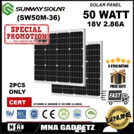 SUNWAY SOLAR 50W Watt 12V Monocrystalline Cells Solar Panel Module Battery Charger 2PCS (READY STOK) MNA GADGETZ