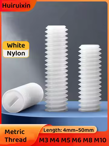 5~50pcs M3 M4 M5 M6 M8 M10 Nylon Slotted Grub Bolt White Plastic Thread Flat Head Metric Headless Se