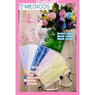 🌈Medicos NEW Rainbow Bundle💛Yellow💜Purple🤍White💙Blue Floral💖Pink 3 &amp; 4 Ply Surgical Face Mask+Dettol wipes +Holder+Strap