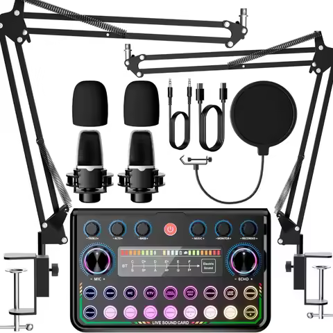 P99 Live Sound Card Podcast Equipment Live Broadcast DJ Device with MC98 Microphone Set For Music/Re