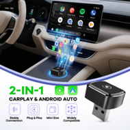 2 ใน 1 อะแดปเตอร์ Carplay ไร้สายที่เข้ากันได้กับ Apple CarPlay & Android Auto; ขนาดเล็ก; เสียบแล้วใช