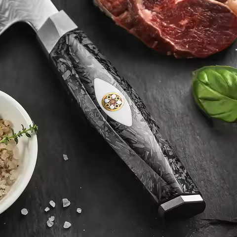 XINZUO 7.4‘’ Bunka Knife BÖHLER M390 Powder Steel Damascus Steel Wet Method Edge 15° With Black Carb