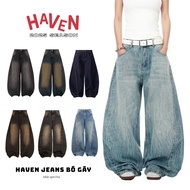 Haven Studio men's and women's baggy jeans with wide curved leg, blue, black, brown, broken effect