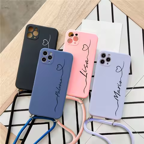 Custom Name DIY Letters Case for Xiaomi 12T 11 11T 10T Pro Lite Silicone Necklace Lanyard Cover For 