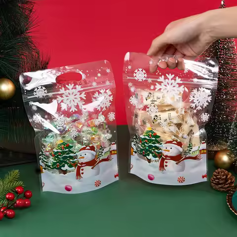 LBSISI Life 50pcs Christmas Handle Bag For Candy Chocolate Cookie Nougat Biscuit Packing Gift Santa 