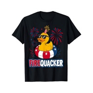 Firecracker Duck 4th Of July Patriotic USA Flag T-Shirt - Black Cartoon Firequacker Duck with Fashio
