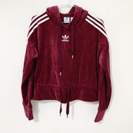 ADIDAS ORIGINALS HOODIE BELLISTA 經典復古 三葉草  LOGO 保暖 休閒 長袖 修身 剪裁 連帽 帽T 絨毛 棉質 抽繩 短版 女版 酒紅色 34號 FN2793 CLT-W TP0-22 #23女神節