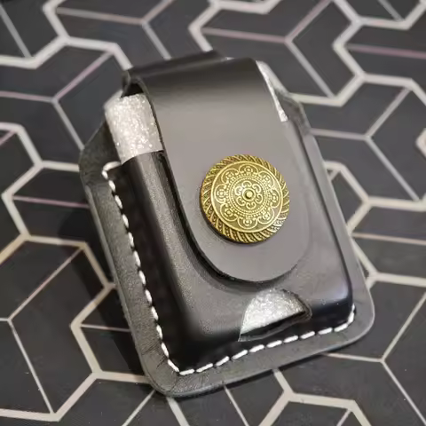 Fashion Multi Style Metal Button Handmade Genuine Leather Lighter Belt Case Waist Bag For Zippo Ligh
