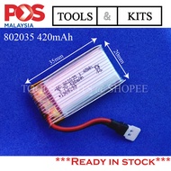 3.7V 802035 420mAh Lipo Battery for X4/H107/H31/KY101/E33C/E33/U816A/V252/H6C RC Quadcopter Drone Ba