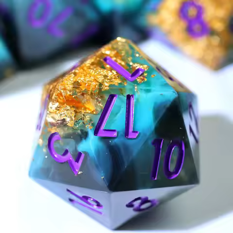 7 Pieces Set Sharp Edge Polyhedral Board Games Resin DND Dice Set,Wind Shadow Role Playing Table Gam