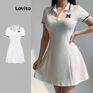 (Trendy2) Lovito Casual Plain Contrast Binding Draped Button Dress for Women L177AD072