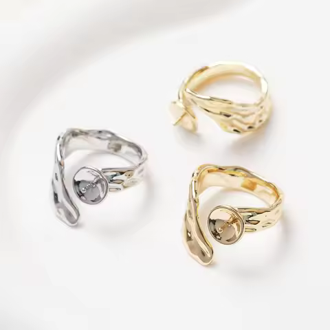 2PCS Brass Ring Can Hang Pearls Adjustable Size Ring for Jewelry Findings DIY Hand Made 14k Gold Pla