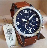 Fossil JR1504 Nate Chronograph Watch with Rotating Silver Bezel Blue Dial Steel Case Brown Leather S