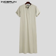 Incerun Pria Casual Shirts Lengan Pendek Abaya Blus Tops Gown Muslim