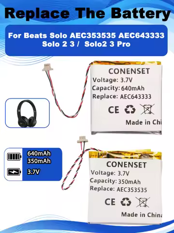 3.7V AEC643333 AEC353535 Headset Battery For Beats Solo 2.0 3.0 Studio 2 3 Pro Solo2 3 Wireless Head