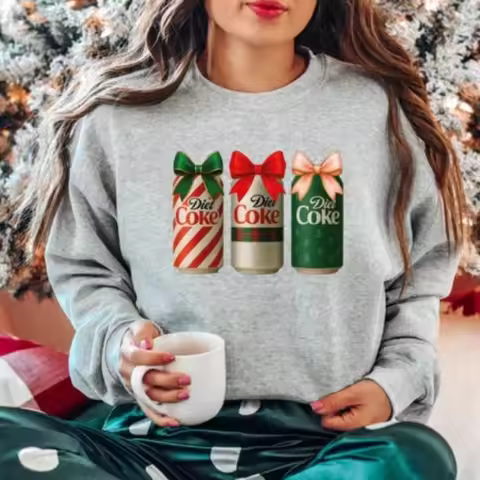 Funny Coke Christmas Sweatshirt Holiday Soda Sweater Diet Coke Lover Gift Long Sleeve Street Fashion