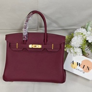 【Awin】Gold buckle Togo leather handbag, platinum bag, wine red, women's style