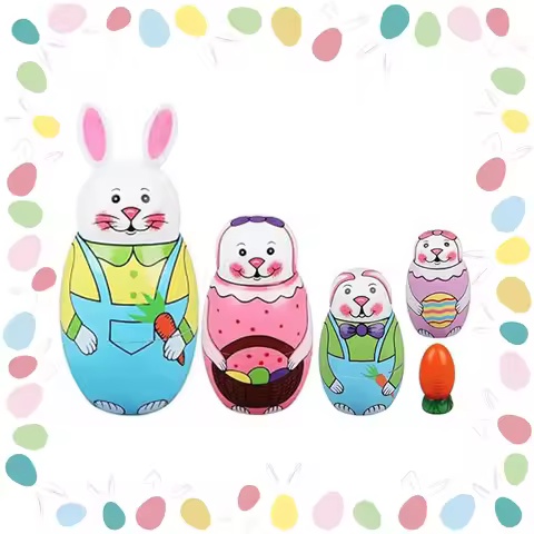 Easter Bunny Russian Nesting Dolls Toys for Kids, 5pcs Animal Rabbit Wooden Matryoshka Dolls, Handma