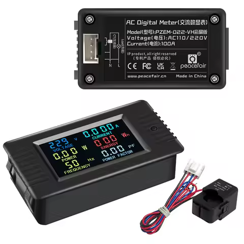 PZEM-022 VH Single-Phase 6in1 AC Volt Amp Meter Color Screen Frequency Power Factor Wattmeter Solar