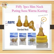 3pcs FIFFY Slim Neck Rubber Teat Puting Susu Baby Slim Neck Warna Kuning Puting Susu Lembut