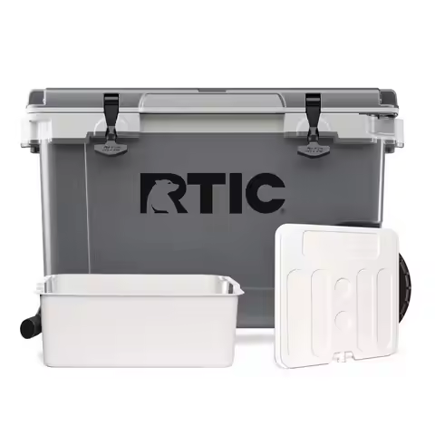 52 QT UltraLight Wheeled Cooler Bundle with Freezable Divider and Dry Goods Basket, Hard Insulated P
