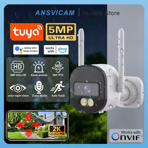 ANSVICAM Tuya WiFi IP Camera Outdoor 5MP 5GHZ WIFI Surveillance Camera Security Protection CCTV Auto