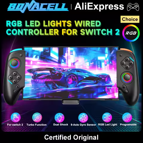 For Nintendo Switch 2 Joycon Controller Wired RGB 9-Axis Joypad,Gamepad W/Dual Shock Turbo/Marco Pro