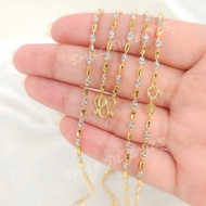 92.5% Pure Silver Necklace Italy Plated With 2 Kings (WG+G18k) 2 Mm 2in1 Sugarcane Pattern Cut With 