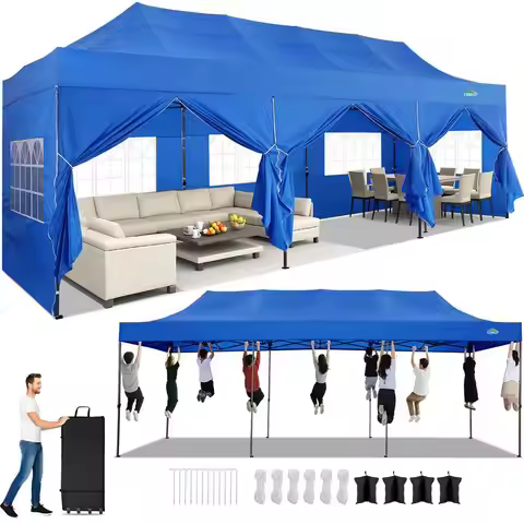 10x30 Pop up Canopy Tent Heavy Duty with 8 Sidewalls, Easy Setup Commercial Outdoor Party Tent, 100 
