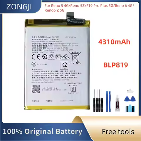 New Battery BLP819 4310mAh For Reno 5 4G Reno 5 Lite Reno 5Z Phone Batteries + Free Tools