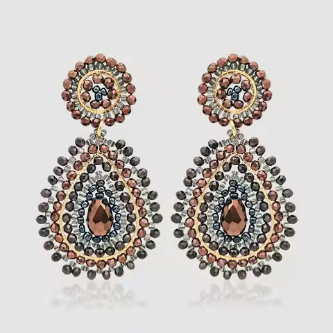 ZGMXR Rice bead earrings Crystal Water droplet Hand-woven Creativity Retro Bohemia Alloy Woman Simpl
