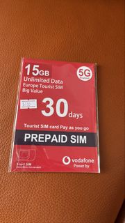 Vodafone 歐洲30日 15GB 5G 預付卡