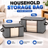 75L & 50L Houndstooth Clothes Storage Bag with Zipper Handle Foldable Blanket Storage Box Large Capa