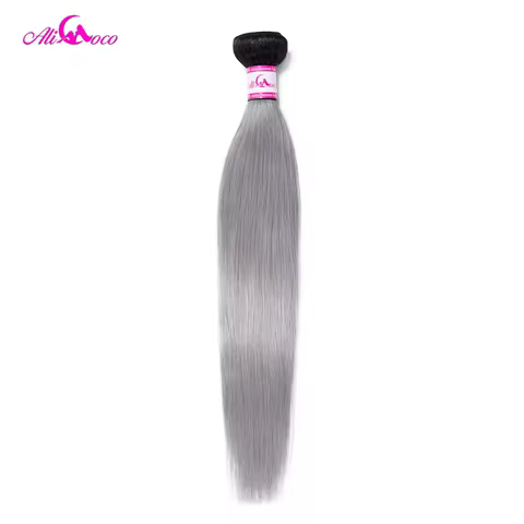 Ali Coco Brazilian Straight Hair Weave Bundles 1B/Grey Ombre Bundles 3/4 Bundles And Deal Human Hair