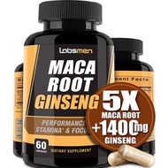 10000mg Maca Root 60 Capsules (w/ Black Maca) + 1400mg Korean Red Panax Ginseng Extract for Women for Men for Reproductive Health &amp; Natural Energy (2 Months)