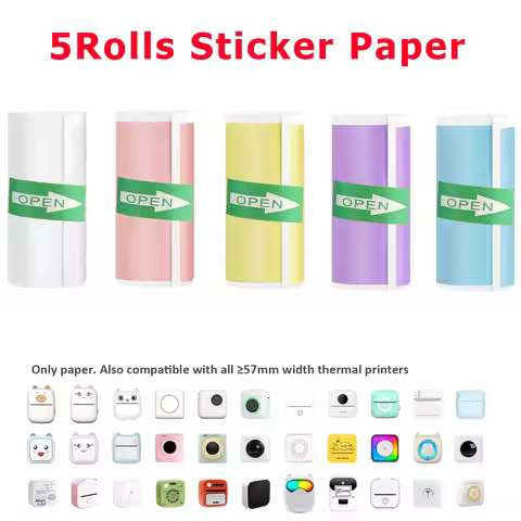 5Rolls 57x25mm Mini Printer Sticker Paper, For Paperang Poooli Peripage P1 P6 A6 A8 C9 T02 For Note 