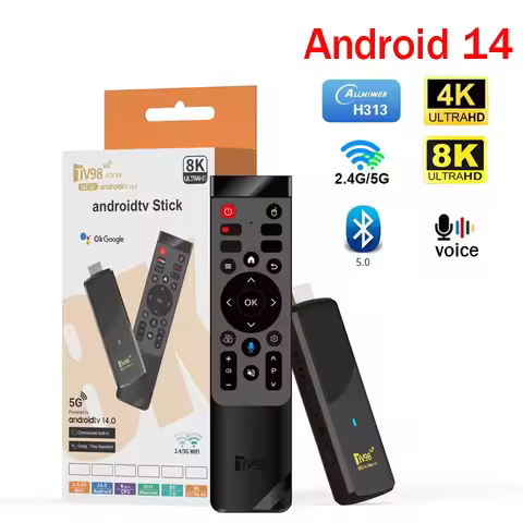 TV Stick Android 14 Full HD 4K 8K 4G 5G WiFi 6 Voice Control BT5.0 Allwinner H313 Quad Core Video Me