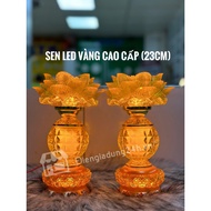 [Price One bag] Yellow 3-Storey Yellow LED Lotus Worship Light 23cm High For Buddha Altar, Worship Light