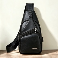 Beg Dada Lelaki Kulit PU Vintaj 29×16cm Port USB & Lubang Fon Tahan Lasak Harian & Aktiviti Luar