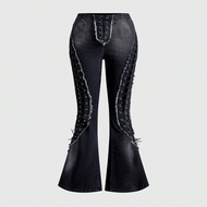 Y2K Baddie Hollow Grommet Lace-Up Decor Plus Size Skinny Flare Jeans