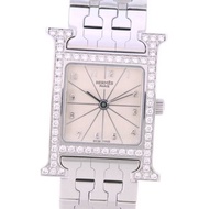 【日本直送】愛馬仕 HERMES H-Watch 腕錶 錶圈鑽石款 HH1.230 不鏽鋼 銀色 石英機芯 銀色錶盤【二手】