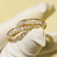 純手工14K包金繞線海藍寶紫水晶珍珠開口戒指
