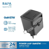 RAPAtech Loop GaN Fast Charger PD3.2 AVS 67W for iphone 17 Series iPad Macbook Dual Port Retractable