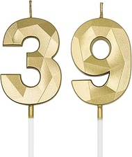 39th & 93rd Birthday Candles for Cake, Gold Number 39 93 3D Diamond Shaped Candle Birthday Decoratio