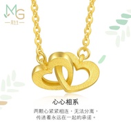 Zhou Sheng Gold Necklace Pure Gold Mint Series Heart Connection Heart-Shaped Pendant Chain92993NPricing47CM3.65Gram RHJ5