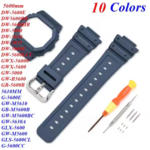 For Casio DW5600 GW5600 G-5600 GLX-5600 GW-M5610 Watch Strap Protective Bumper Case Resin Band Repla