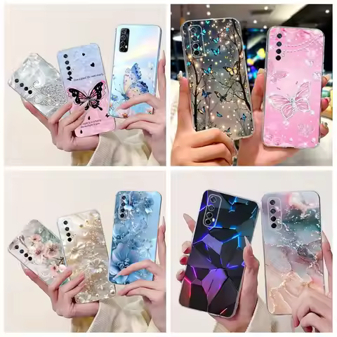 For Realme 7 Case Realme 7 Pro Cover RMX2151 RMX2170 Fashion Flower Marble Soft Silicone Back Cover 