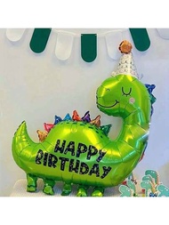 78*86 厘米生日派對叢林野生動物主題裝飾鋁製氣球綠色恐龍形狀帶生日快樂留言打印
