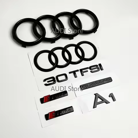 All AUDI A1 4-Ring logo ABS Black Car Hood Front Bonnet Grill Rear Trunk Emblem Badge Sticker A1 mar
